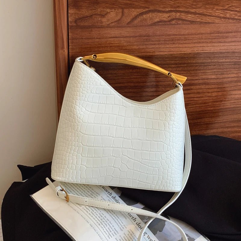 SEAME - Anya Elegant Crocodile Pattern Handbag for Women - Versatile Top - Handle & Crossbody Bag White