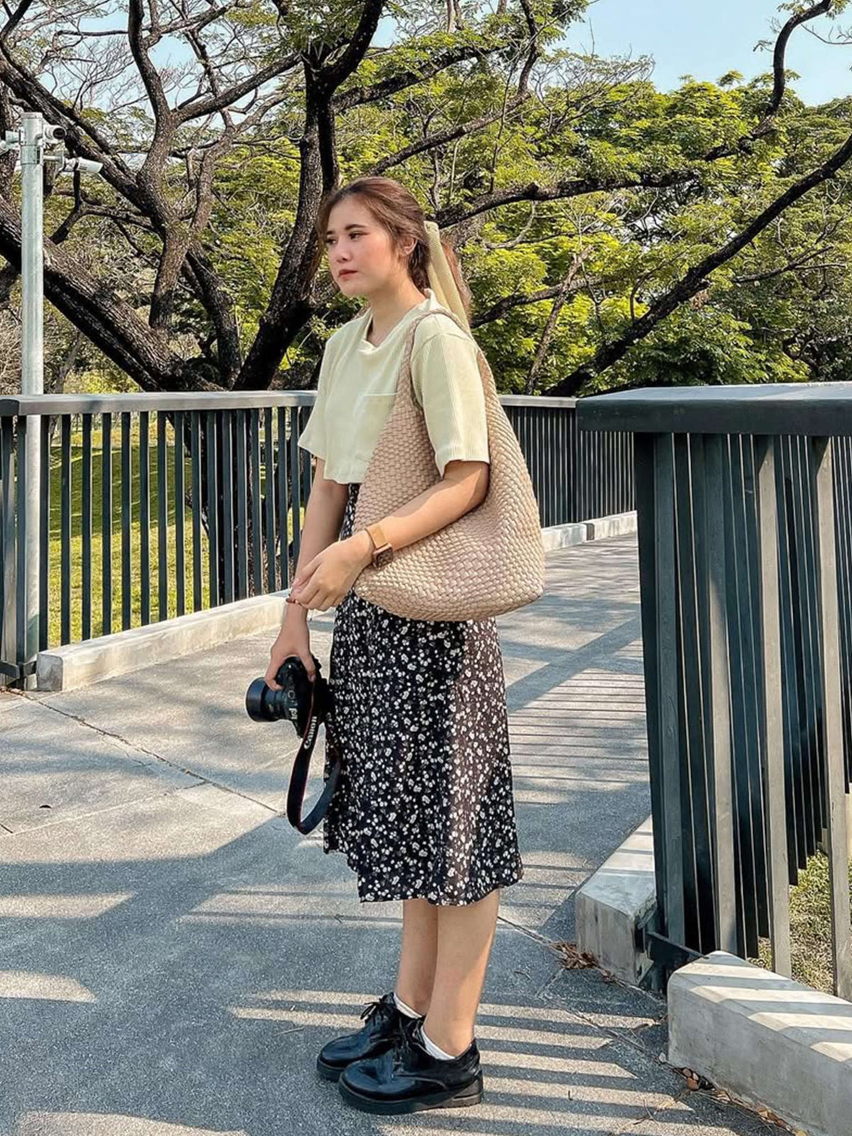 Seame - Cara Woven Shopper Bag Medium Black Medium