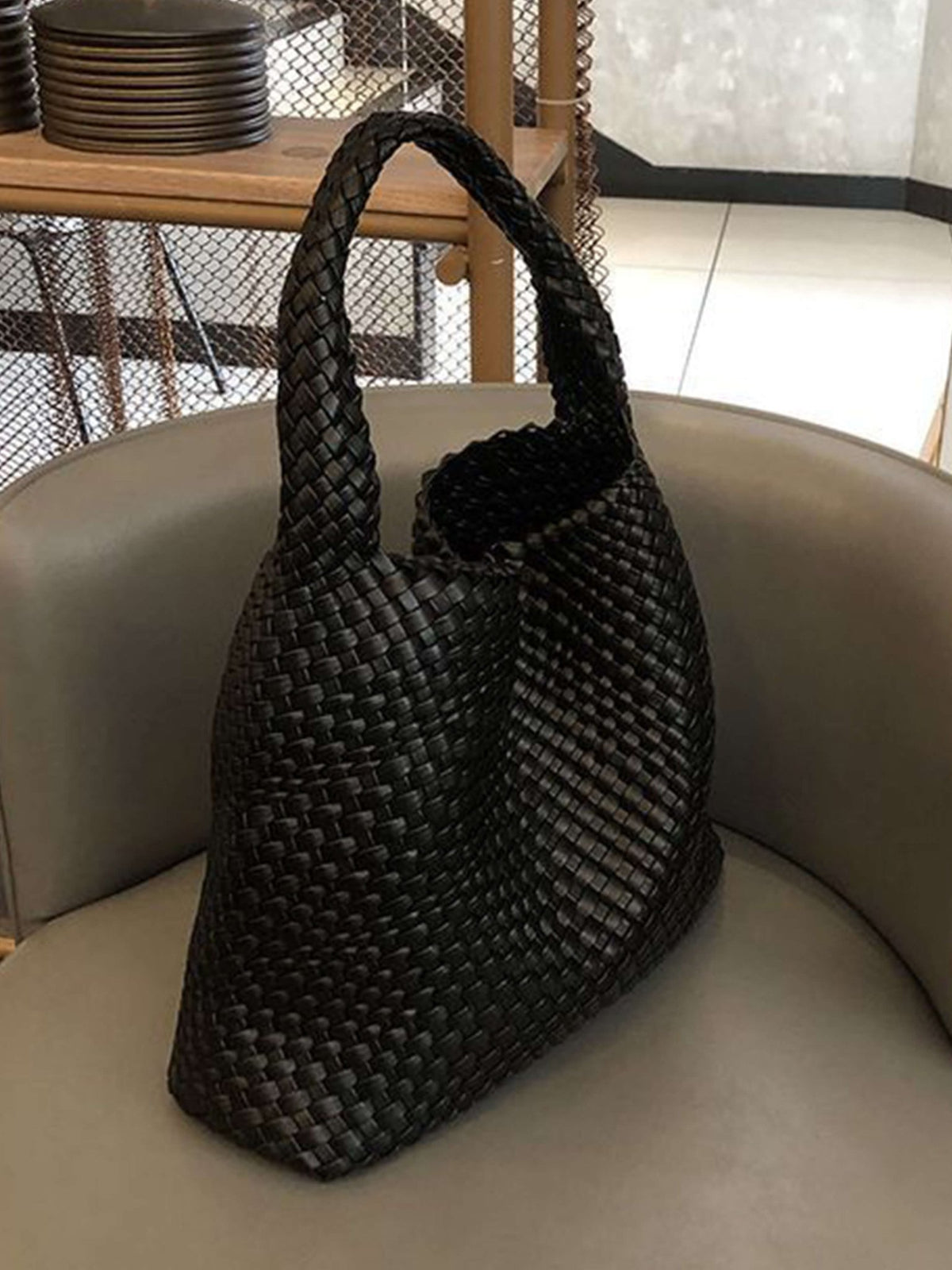 Seame - Cara Woven Shopper Bag Medium Black Medium