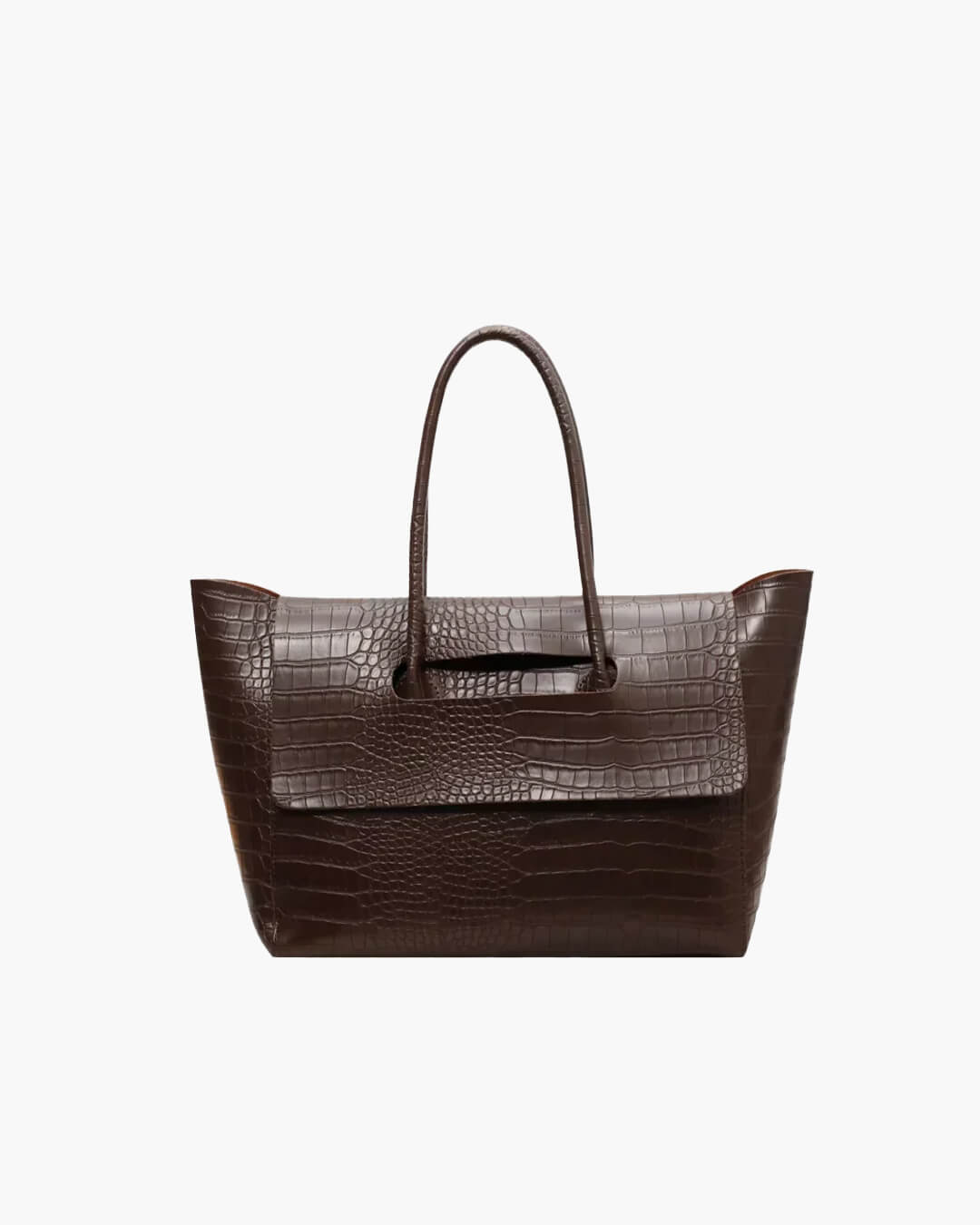 SEAME - Claudia Handbag - Stylish Crocodile Pattern Large Capacity Tote for Women Dark Brown