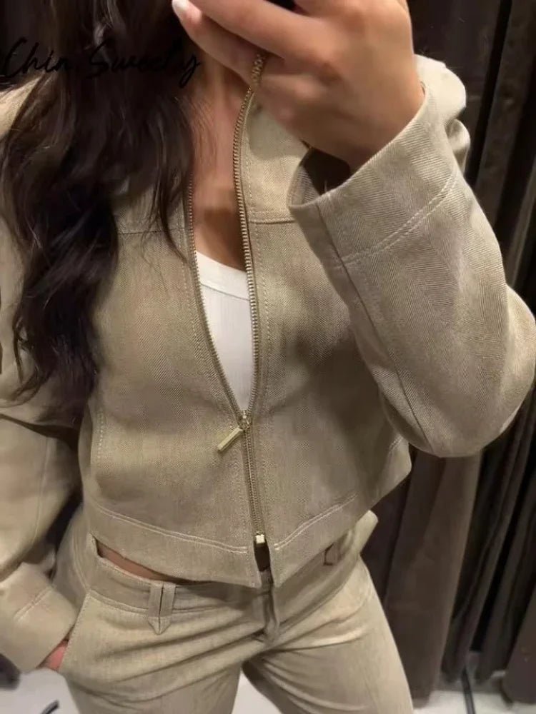 SEAME - Emmy Women's Streetstyle Set - Casual 2 - Piece Jacket and Trouser Outfit Beige XS