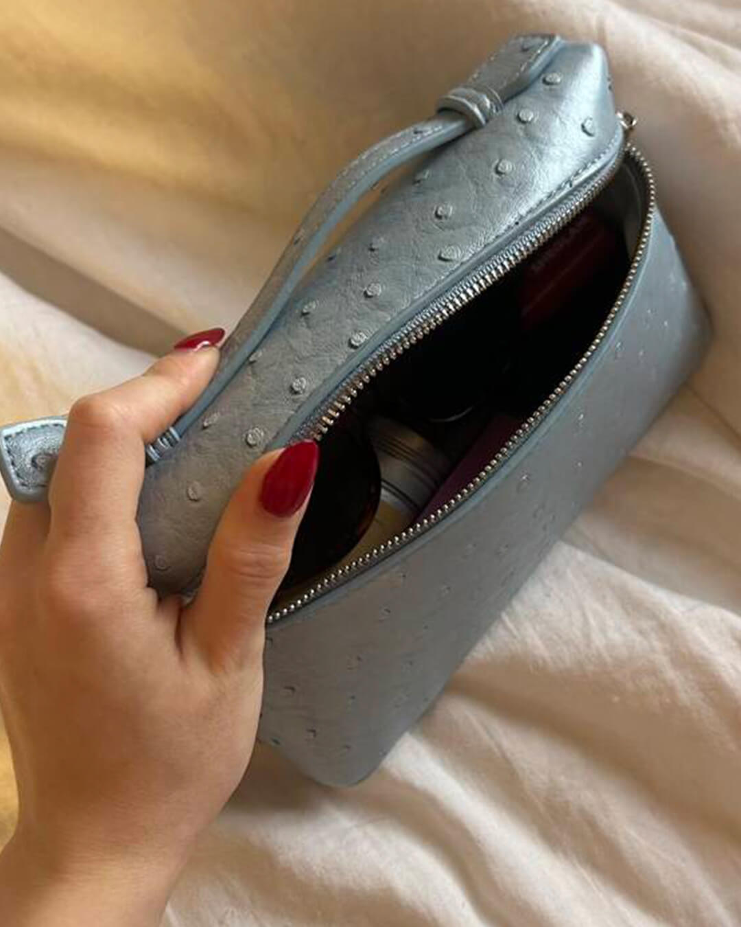 SEAME - Felicia Ostrich inspired Leather Vanity Bag Brown Regular