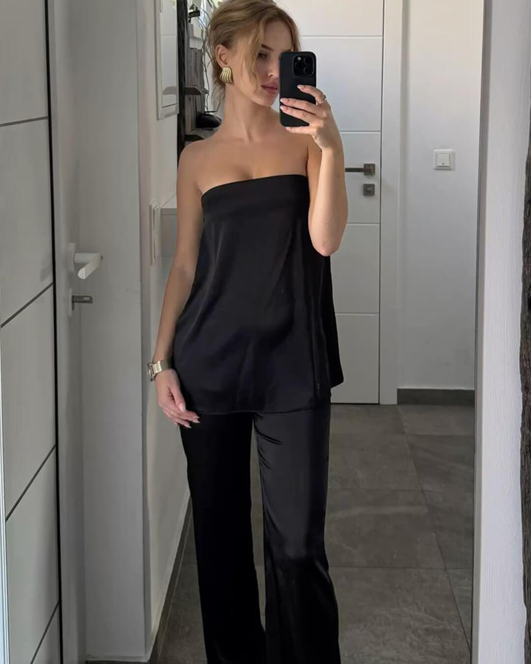 SEAME - Fiona Satin Bandeau Set Brown Polka Dot M