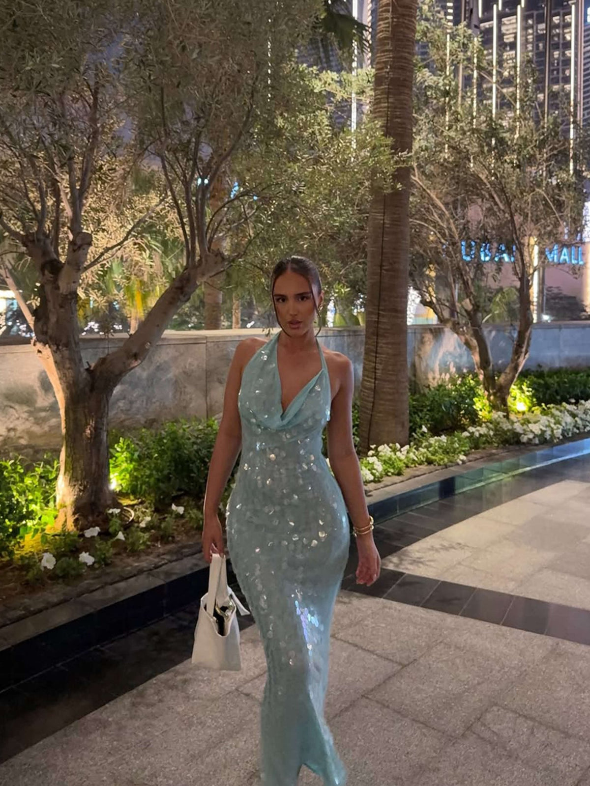 Seame - Jenny Sequin Maxi Dress Blue S