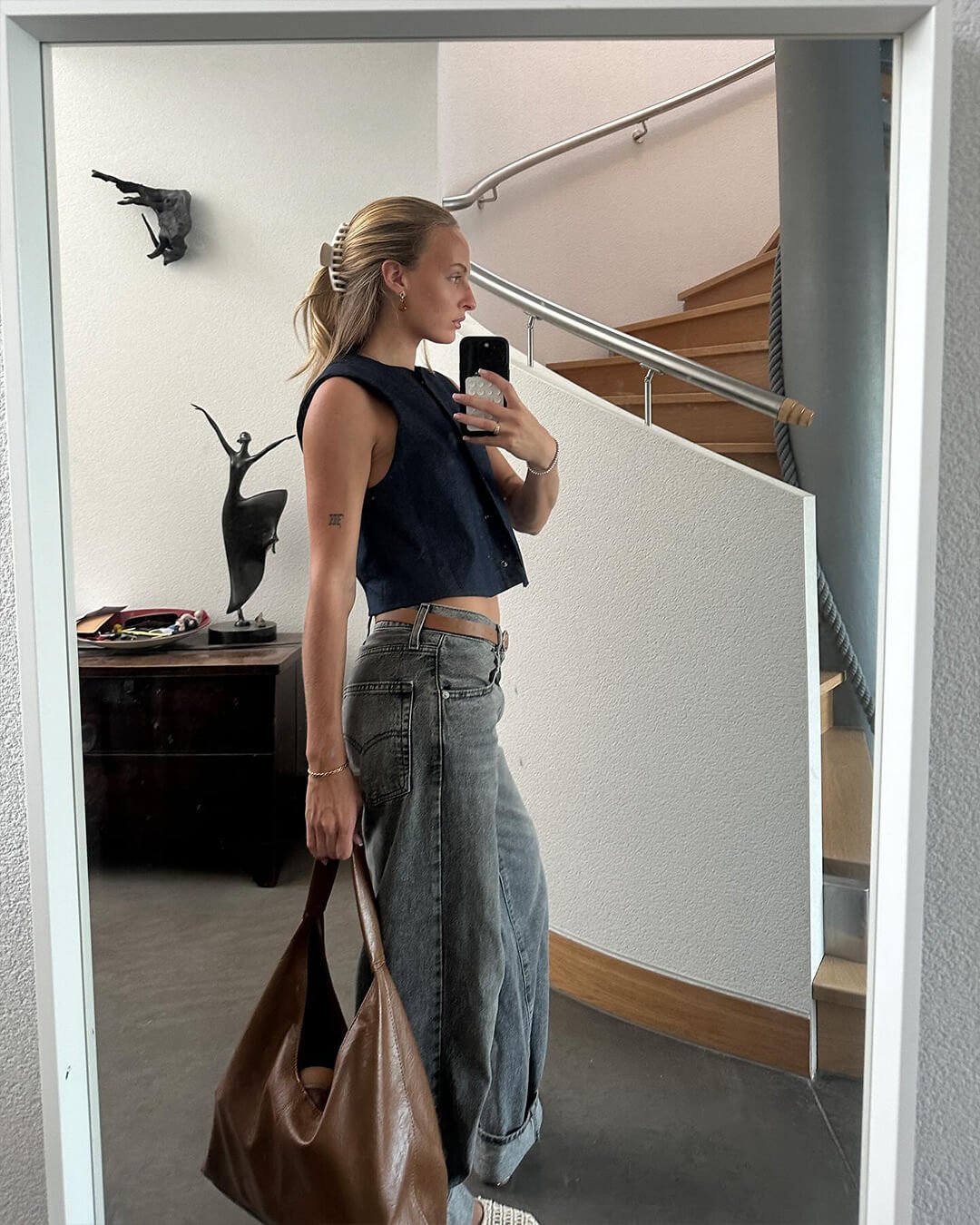 SEAME - Romy Hobo Vegan Leather Shopper Bag Coffee Regular