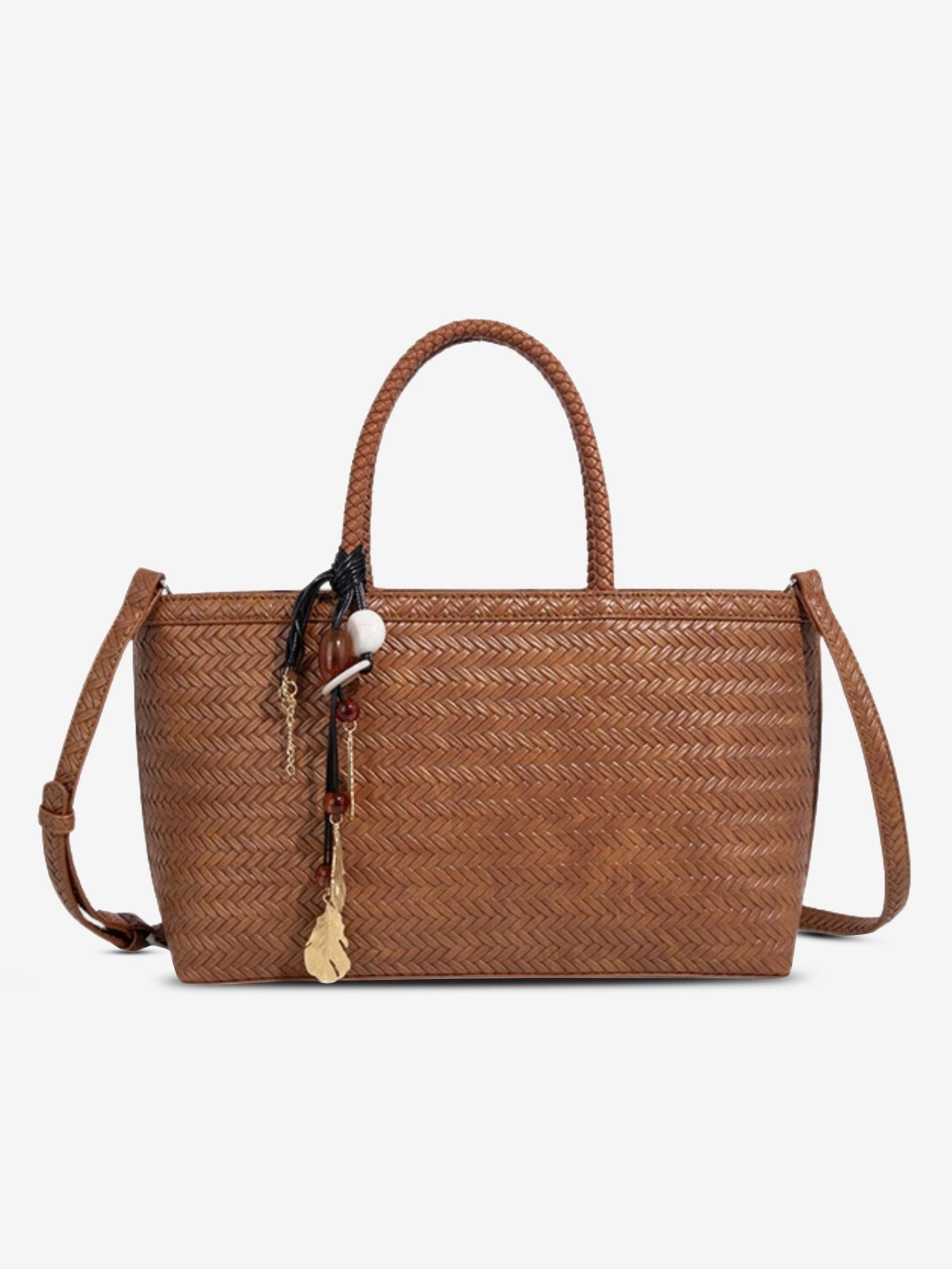 SEAME - SEAME - Isla Braided Tote Bag with Removable Strap & Charm Brown