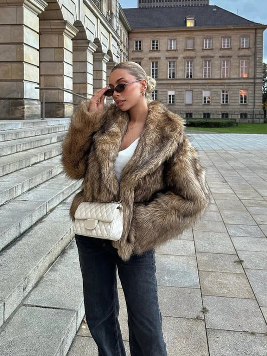 SEAME - Brielle Oversized Faux Fur Coat Brown S