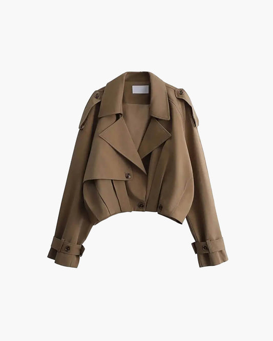 SEAME - Emma - Women's Cropped Trench Coat with Lapel Collar & Belted Cuffs Light Brown