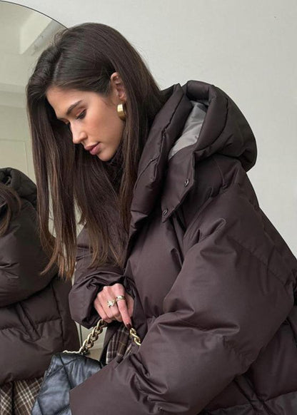 SEAME - Sienna Detachable Hood Puffer Jacket Dark Brown M